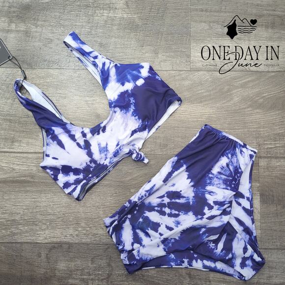 Zaful Tie Dye Knot Crop Bikini Swimsuit Size M - Picture 2 of 6